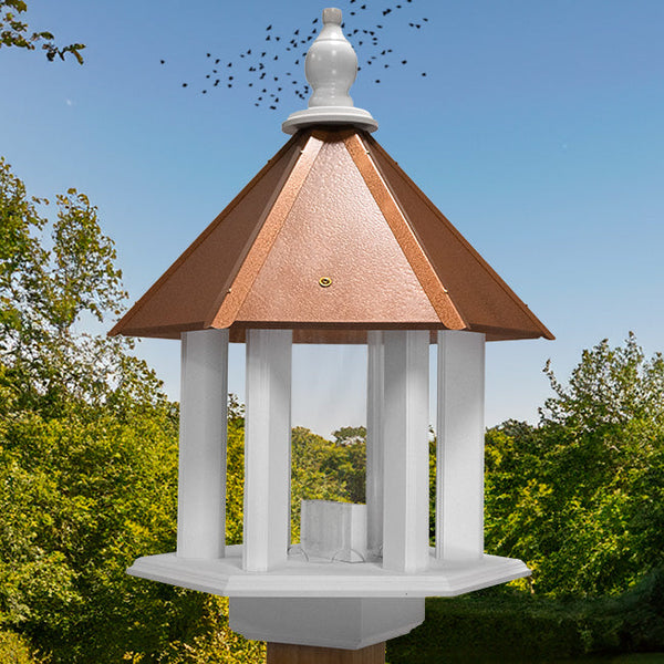 Azalea Bird Feeder with Hammered Copper Colored Metal Roof